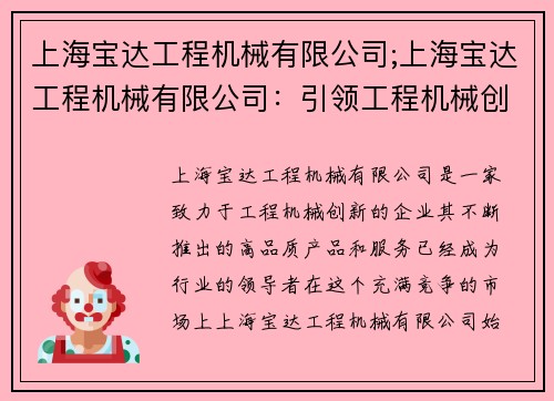 上海宝达工程机械有限公司;上海宝达工程机械有限公司：引领工程机械创新